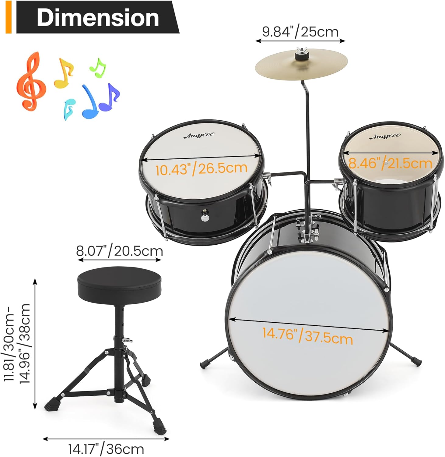 Dimension

- 9.84"/25cm
- 10.43"/26.5cm
- 8.46"/21.5cm
- 14.76"/37.5cm
- 8.07"/20.5cm
- 14.17"/36cm
- 11.81"/30cm
- 14.96"/38cm
- 8.07"/20.5cm