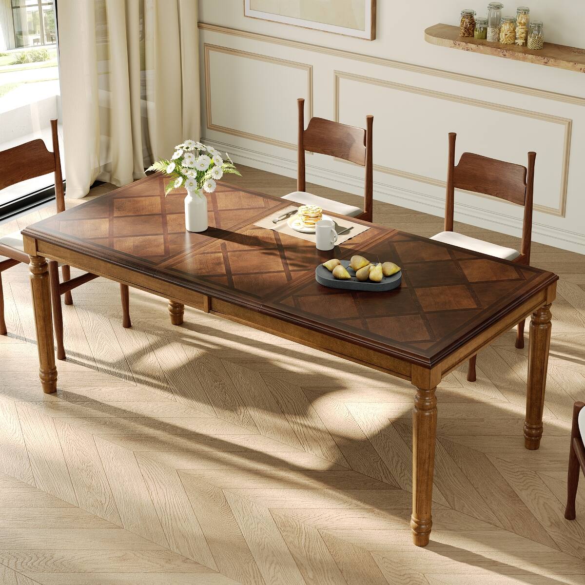 Alt View 2. Loheer - Loheer Traditional Rectangular Dining Table Walnut Diamond Parquet Top 78.7 Inch - Walnut.