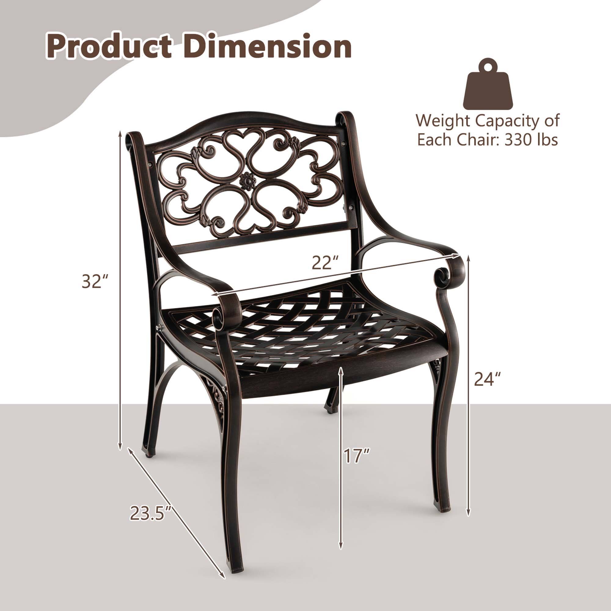 Product Dimension Weight Capacity of Each Chair: 330 lbs 32" 22" 24" 17" 23.5"