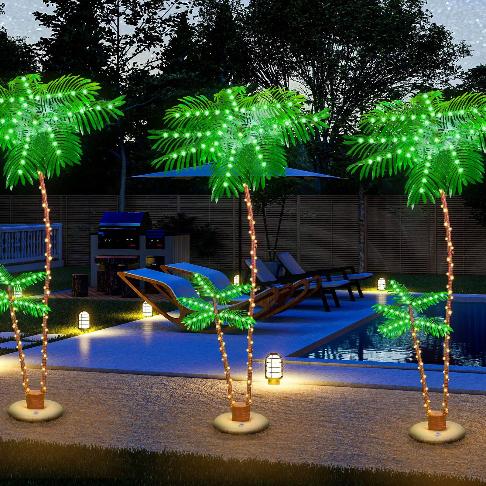 Alt View 1. Oumilen - 7 Foot Solar LED Artificial Palm Tree Light with Remote – 8 Modes IP65 Waterproof Outdoor for Patio.