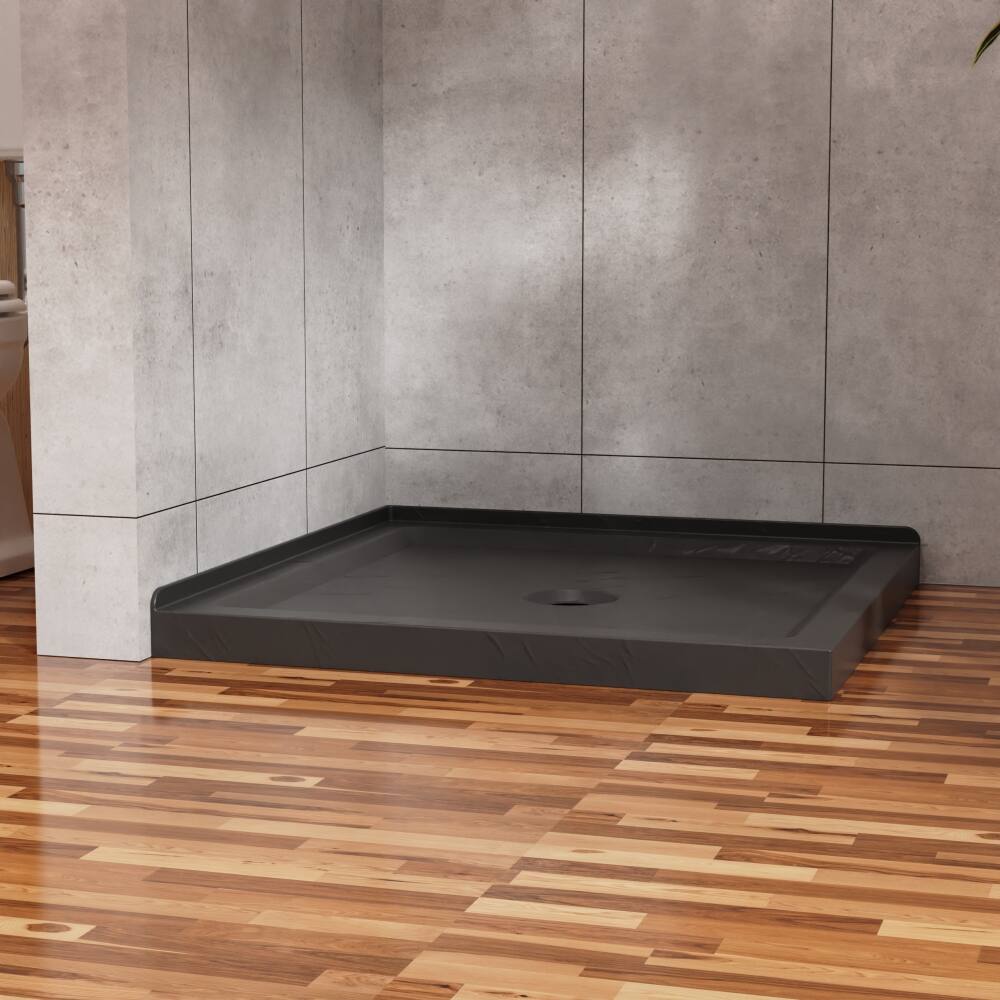 Alt View 1. JUJABU - 36"x36" Shower Pan 3.3" Height Double Threshold Shower Base in Slate Black, Anti-slip Acrylic - Black.