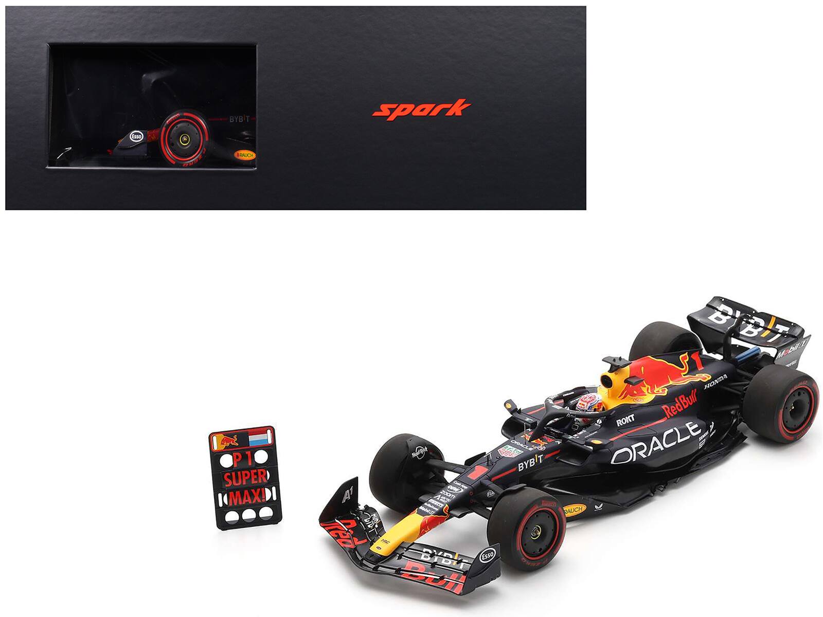 Sure, here is the corrected and grouped text from the image:

**Box:**
- spark

**Car:**
- BYBIT
- Red Bull
- HONDA
- ORACLE
- SAUCH
- ESDO
- P1
- SUPER MAXI
- A1

**Packaging:**
- BYBIT
- SAUCH
- spark
