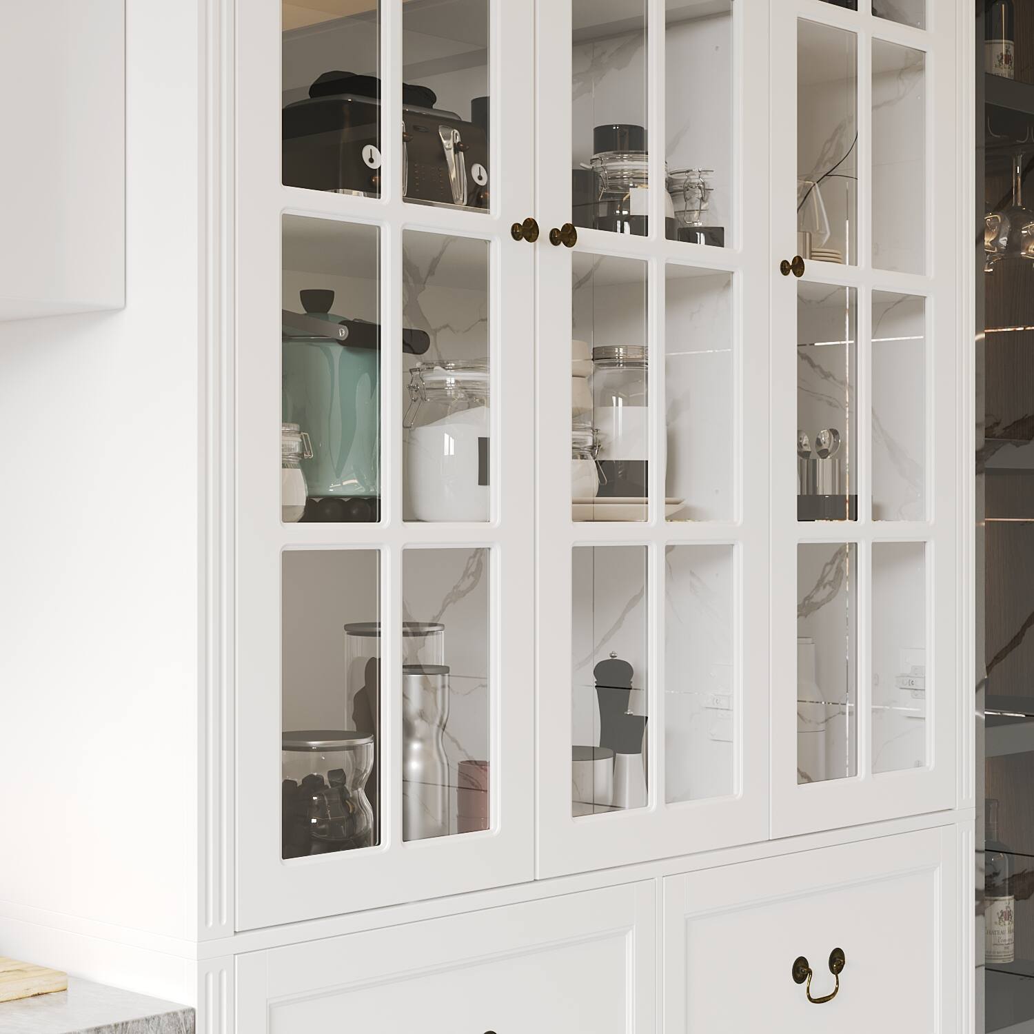 Alt View 4. FUFU & GAGA - FUFU&GAGA Glass - Door Buffet: Safe & Stylish Storage for Dining & Kitchen Pantry Cabinet - White.