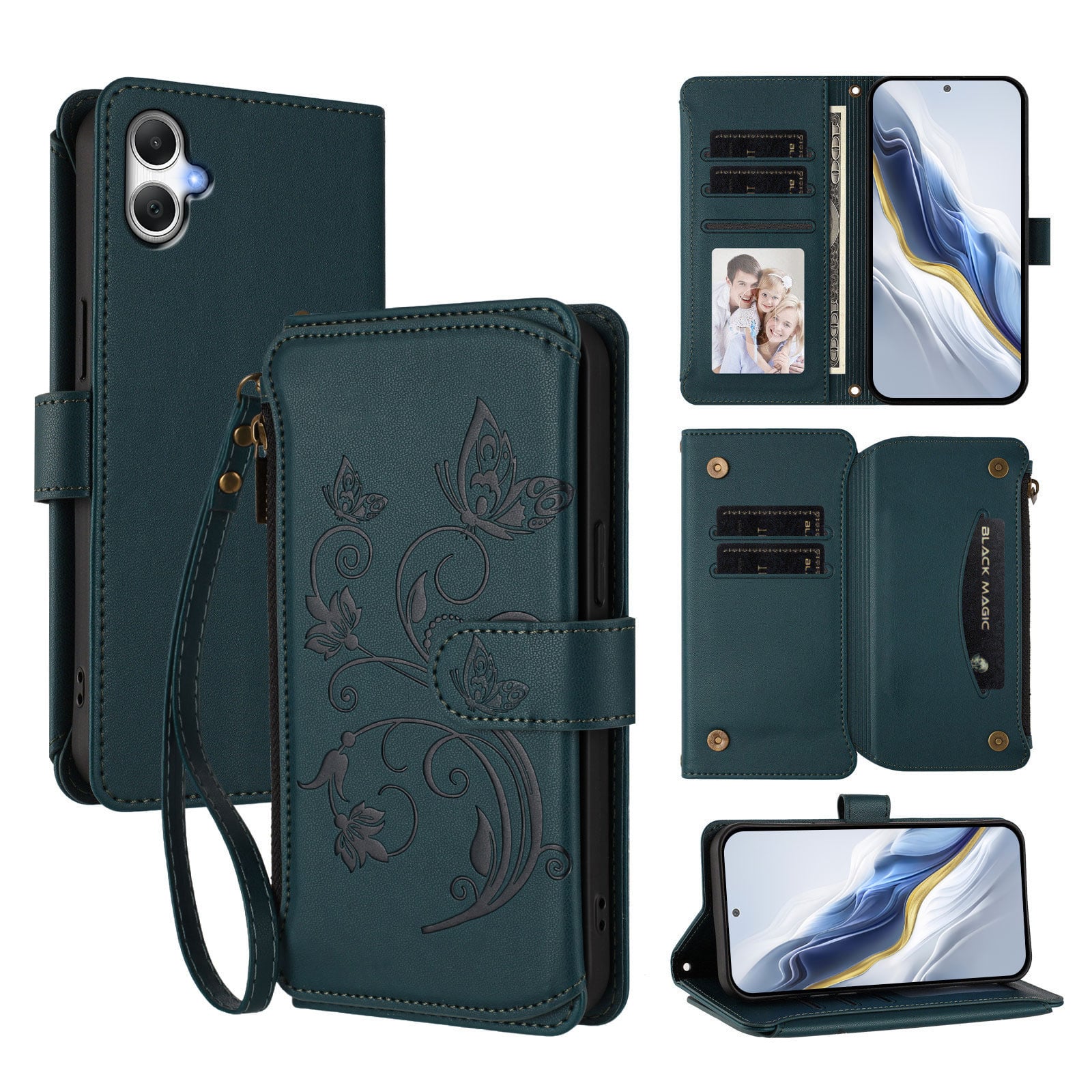 Dteck - Crossbody Wallet Case for Samsung Galaxy A07,Embossed Butterfly Flower Folio PU Leather Cover with Zipper Pocket+Strap - Darkblue price history on PriceWatchPro
