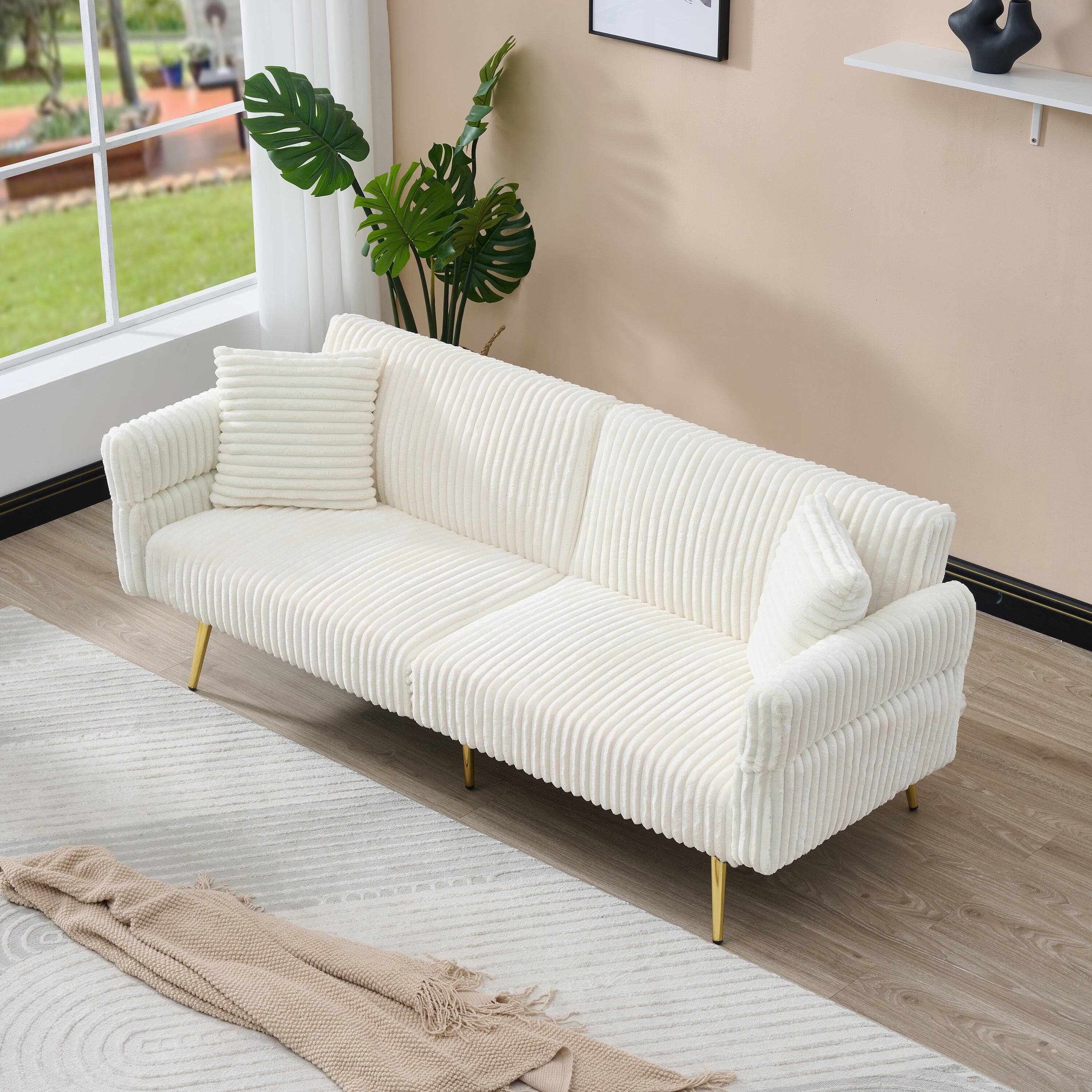 Alt View 3. Boyel Living - 79 Inch White Corduroy Foldable Sofa Bed with Adjustable Armrests for Living Room and Small Spaces - White.