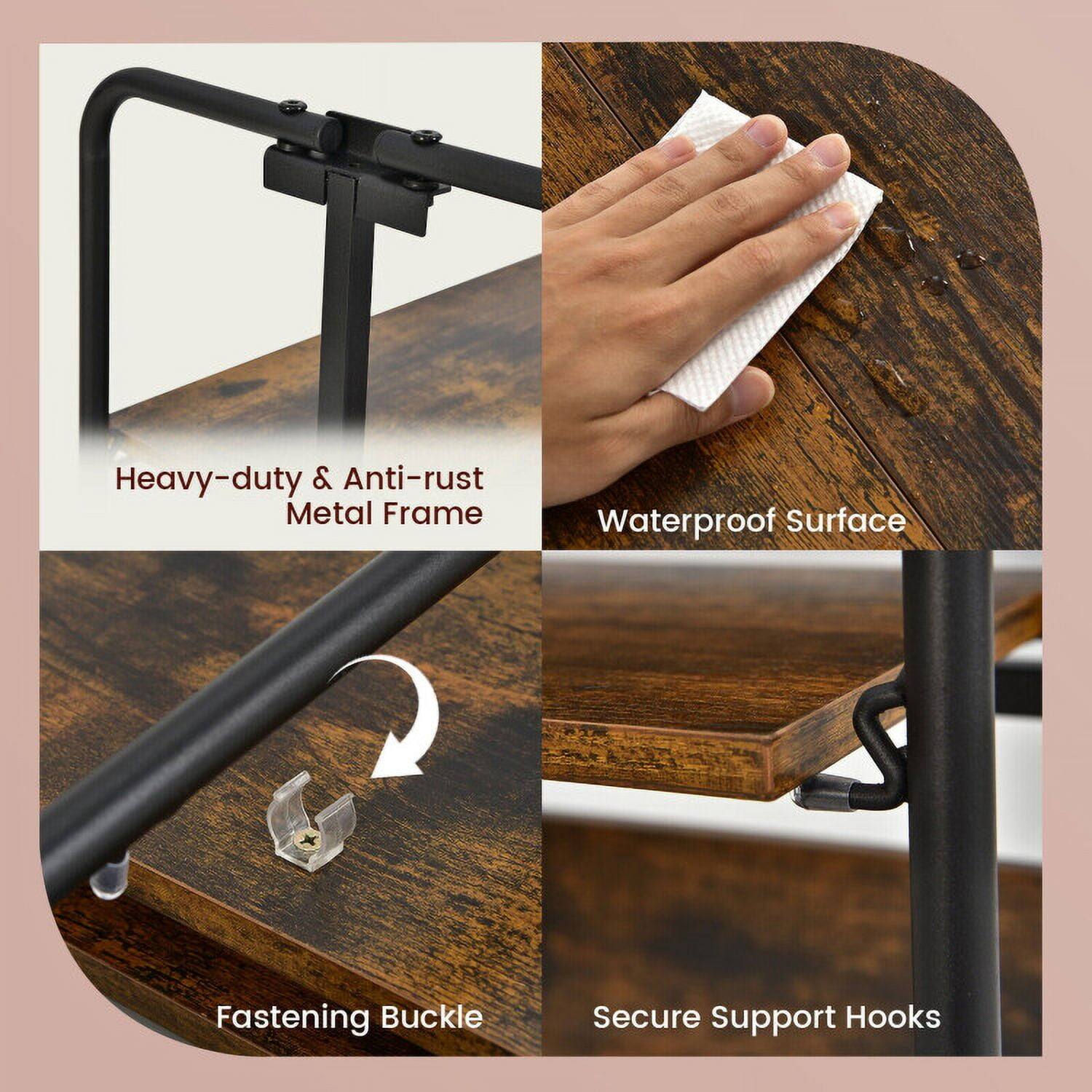 Heavy-duty & Anti-rust Metal Frame  
Waterproof Surface  
Fastening Buckle  
Secure Support Hooks