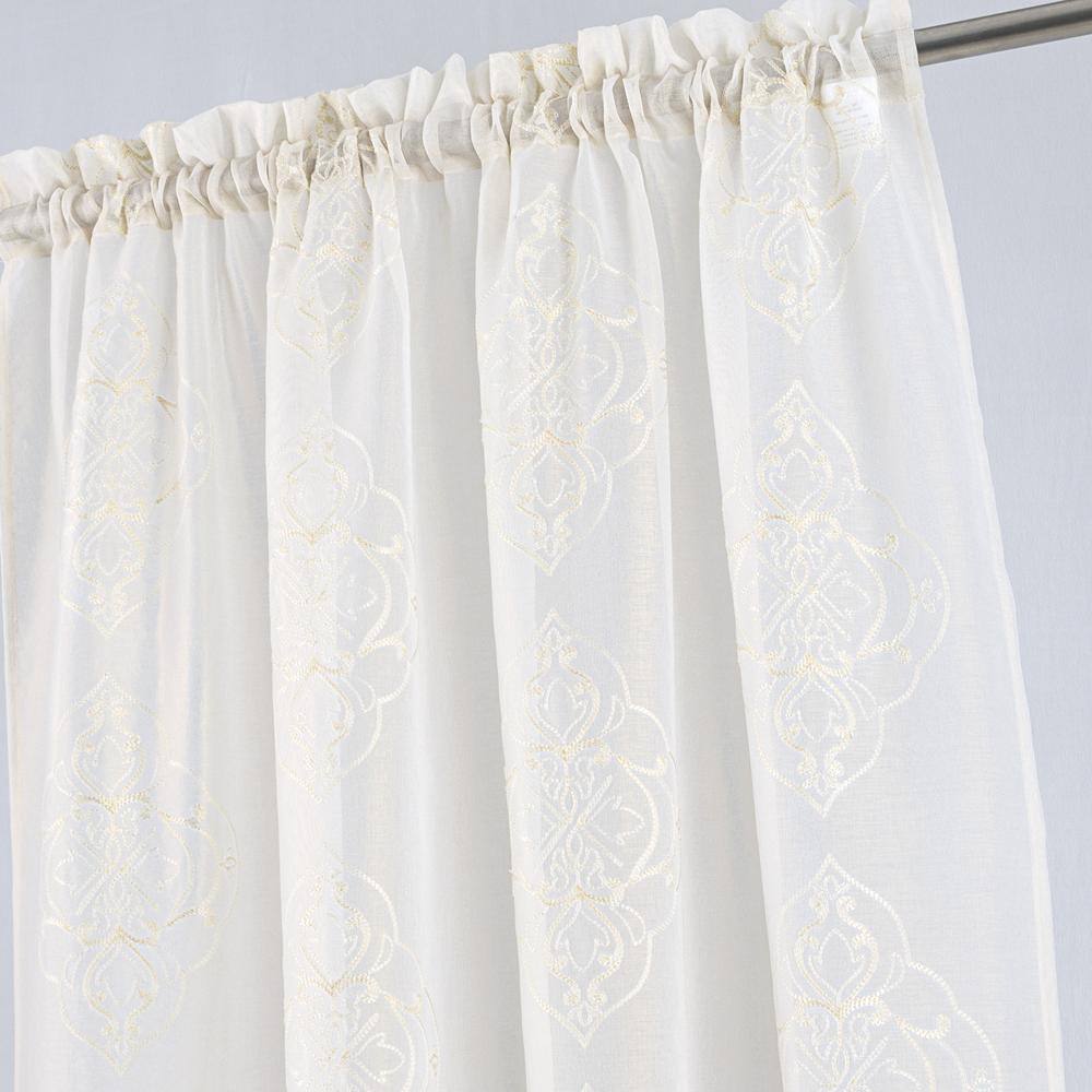 Left. RT Designers Collection - RT Designers Collection Andrea Emb Metallic Doily Rod Pocket Room Darkening Curtain Panels for Bedroom 54" x 95" Gold - Gold.