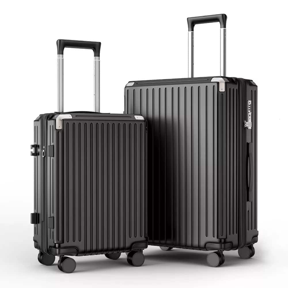 Front. HONGGE - Expandable Polycarbonate Hardshell Luggage with TSA Lock Spinner Wheels and Smart Travel Features - Black.