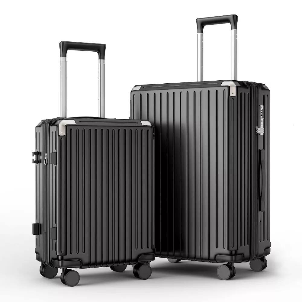 Front. HONGGE - Expandable Polycarbonate Hardshell Luggage with TSA Lock Spinner Wheels and Smart Travel Features - Black.