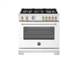 Bertazzoni - 36" Master Series All-Gas Range - Bianco Matte / Brushed Gold - Bianco Matt