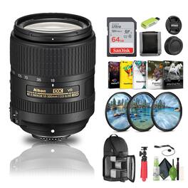 Nikon - AF-S DX NIKKOR 18-300mm f/3.5-6.3G ED VR Lens (2216) + 64GB Memory Card - Bundle - Black