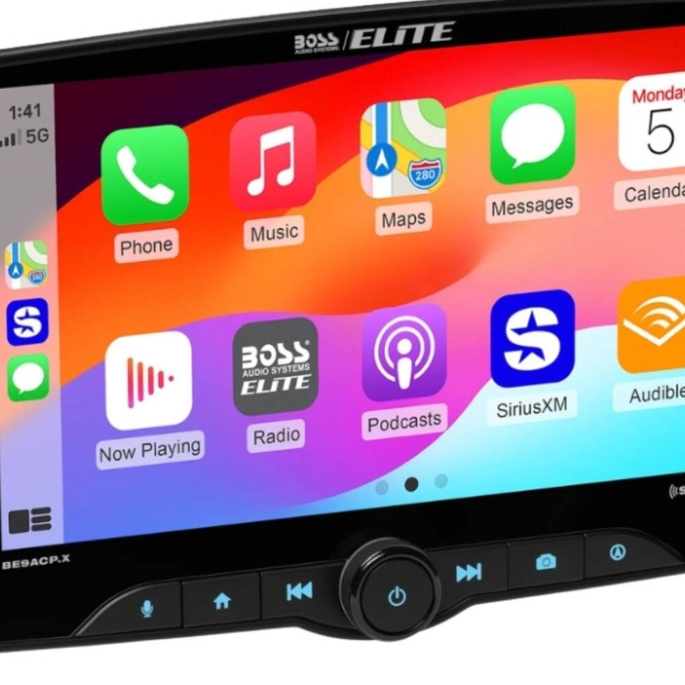 BOSS ELITE 1:41 5G A UM S Music Phone BOSS AUDIO SYSTEMS ELITE Radio Now Playing 280 Maps Podcasts Messages S SiriusXM Monda 5 Calenda Audible (is BESACP.X K D