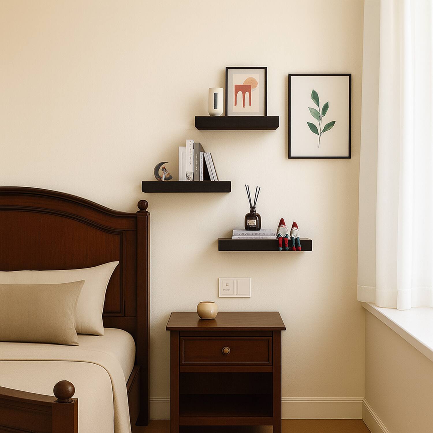 Alt View 1. BOMEDA - Floating Wall Shelves, Wooden Wall Shelf for Room or Bathroom Storage, Over Toilet Wall Organizer, 12x7x1.5 in, 3 Pack - Black.