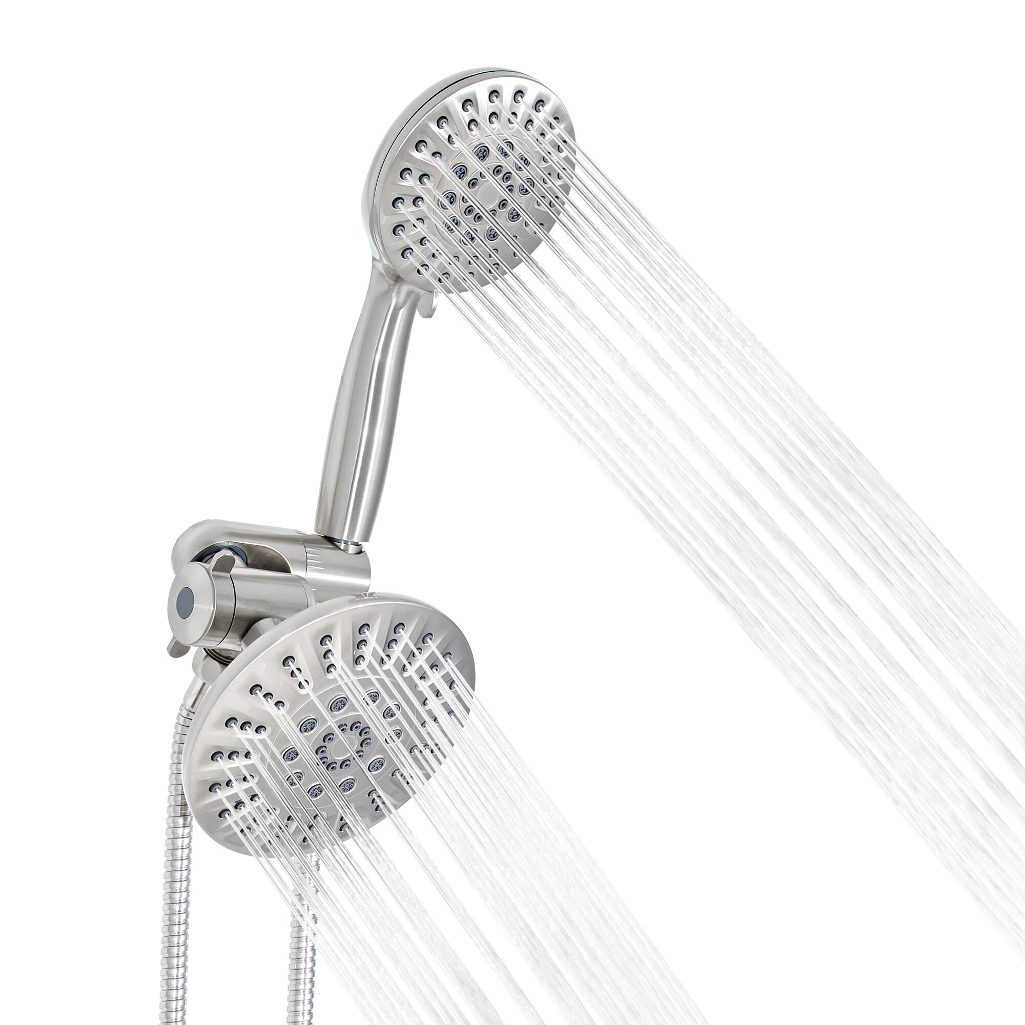 Angle. Akicon - Akicon High Pressure Handheld Dual Shower Head Combo with 6-Setting Anti-Clog Nozzles 2.5 gpm in Brushed Nickel - Brushed Nickel.