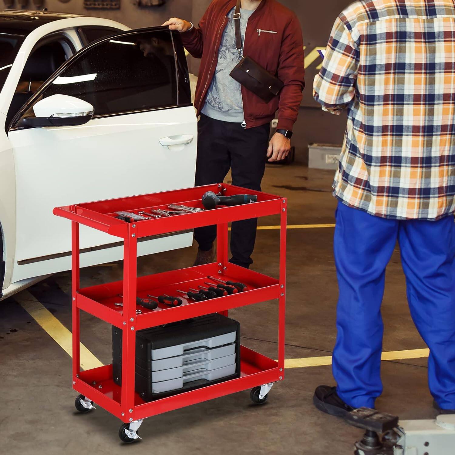Alt View 2. Winado - 3 Shelves Rolling Tool Cart with Wheels for Warehouse & Repair Shop Service Cart - Red.