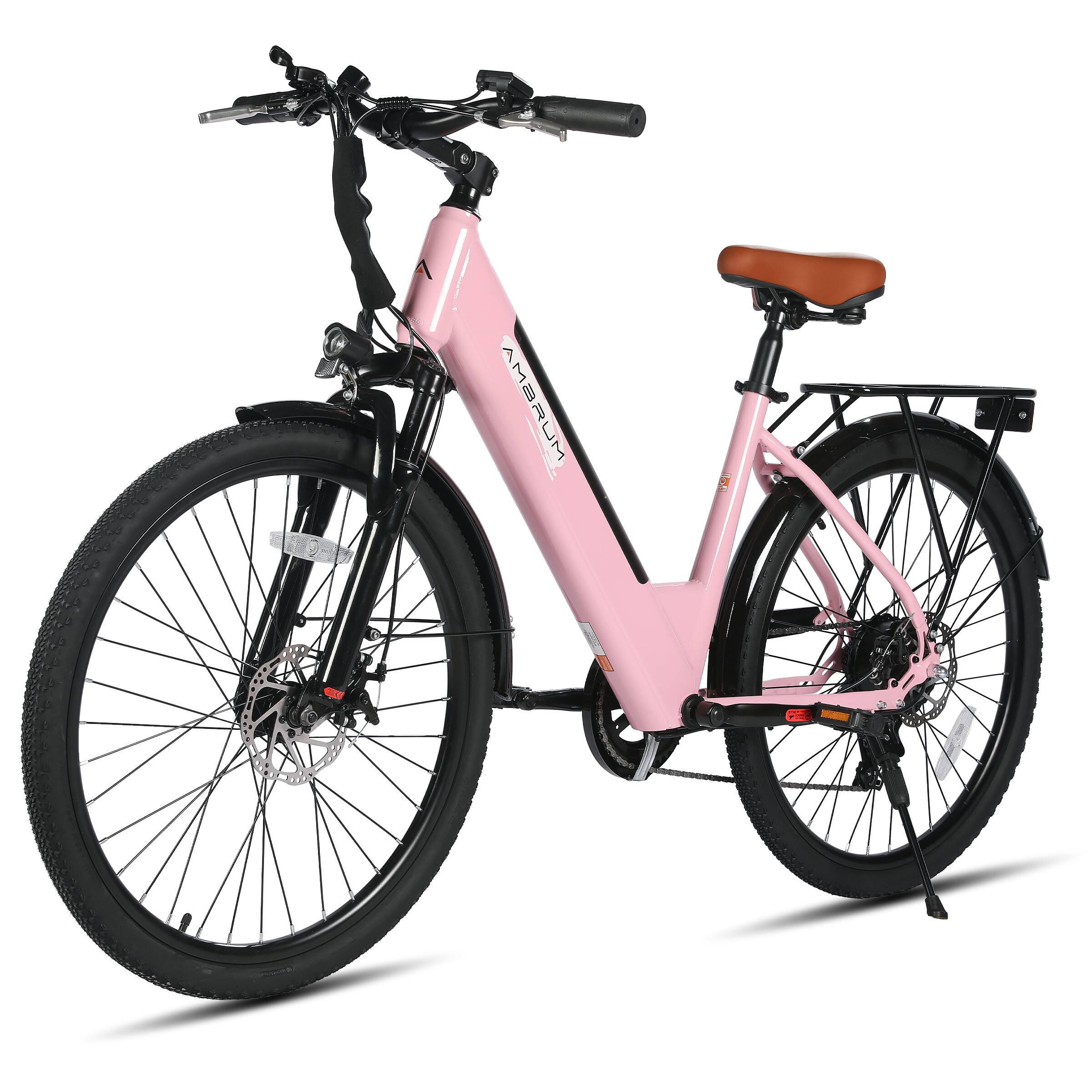 Left. HILAND - ‌Ambrum 26" Electric Bike for Adults, City Commuter E-Bike, 500W Motor, 36V 10.4AH Battery, Pink - Pink.