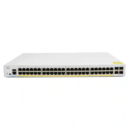 Front. Cisco - CBS250-48P-4X 48-Port Gigabit Ethernet PoE Plus Smart Managed Switch, 370W PoE Budget, 4 SFP Plus 10G Uplinks, Layer 3 - Gray.