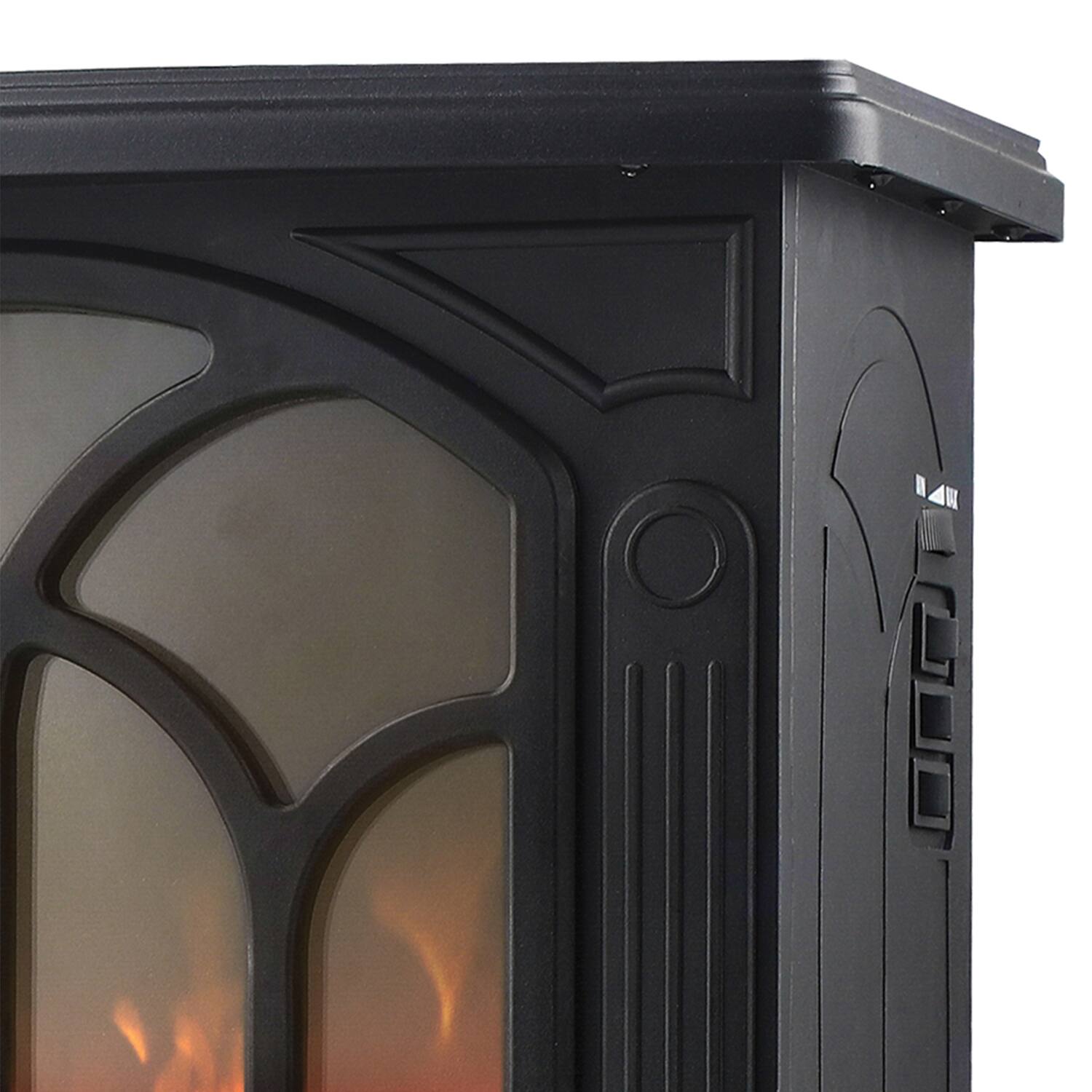 Angle. Comfort Glow - ES4195 Sanford 1,500-Watt Max Freestanding Electric Stove Real Flame Look - Black.