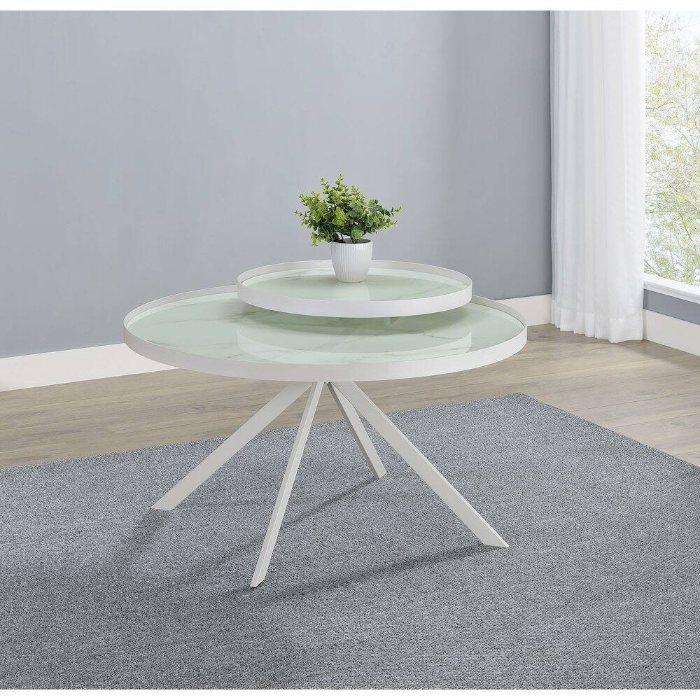 Alt View 1. Coaster Co. of America - Briggs Round Marble Printed Glass Top Coffee Table White - White.