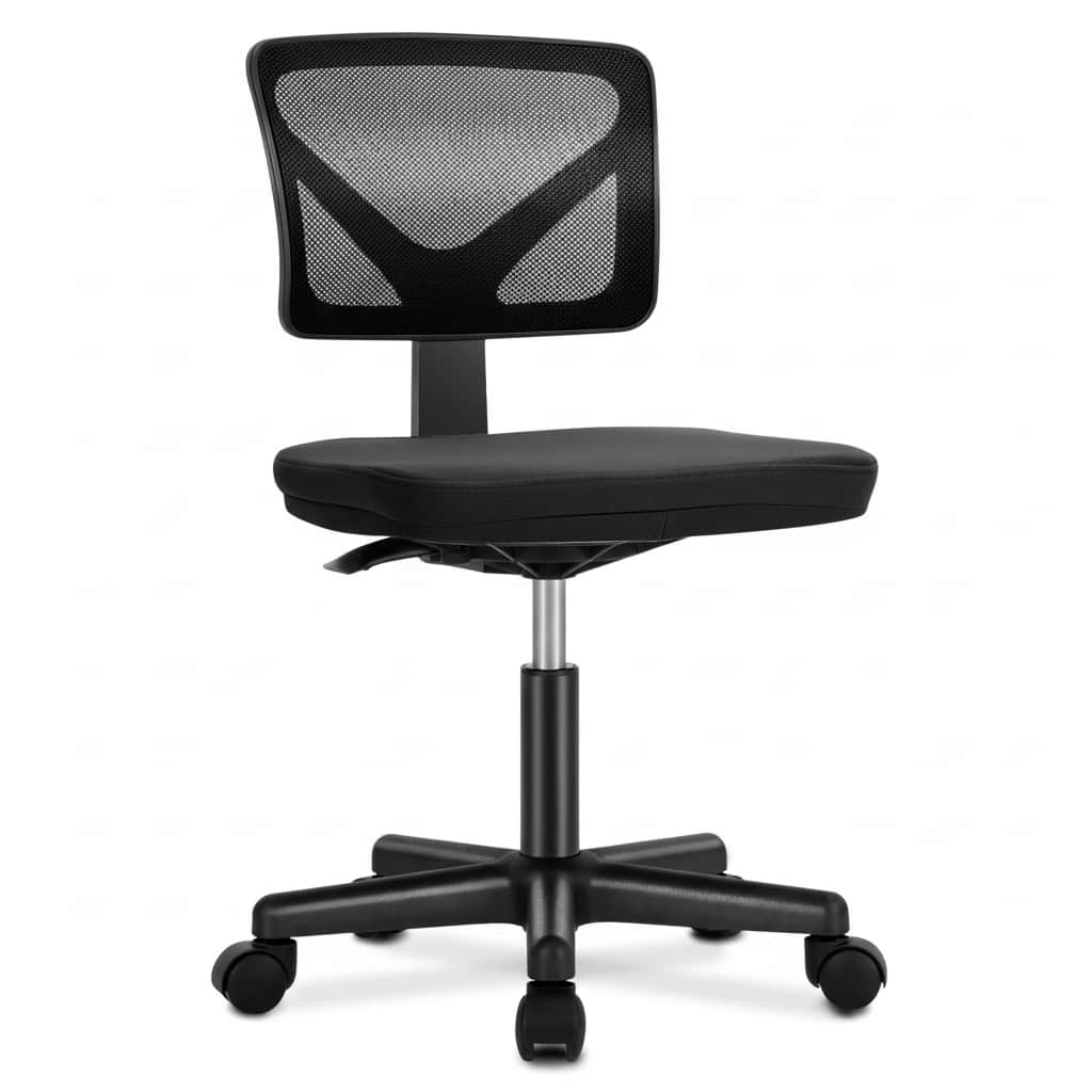 AOITUN - Armless Office Chair, Mesh Swivel Task Chair, Adjustable Ergonomic Computer Desk Chair for Small Spaces, Bedroom & Study - Black