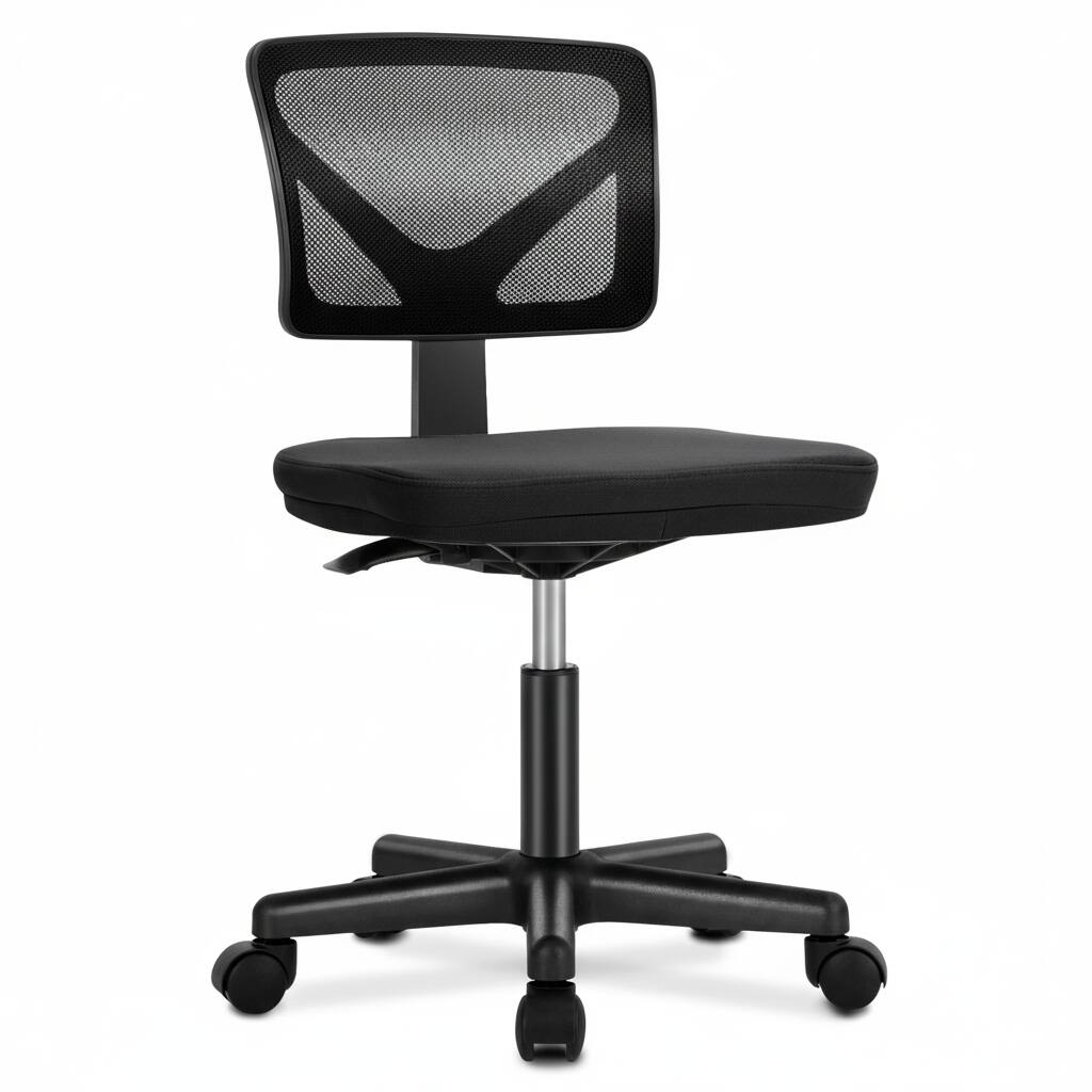 AOITUN - Armless Office Chair, Mesh Swivel Task Chair, Adjustable Ergonomic Computer Desk Chair for Small Spaces, Bedroom & Study - Black