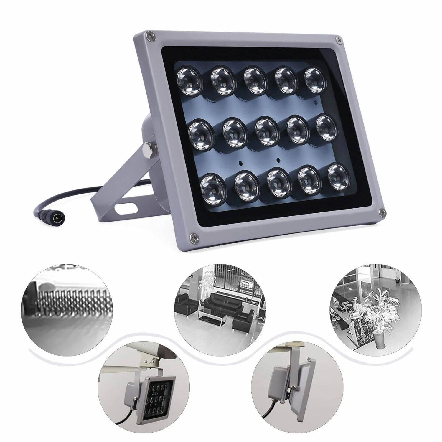 Alt View 2. Home Collection - 12V Infrared IR Illuminator Lamp – 15 LED Night Vision Waterproof Floodlight.