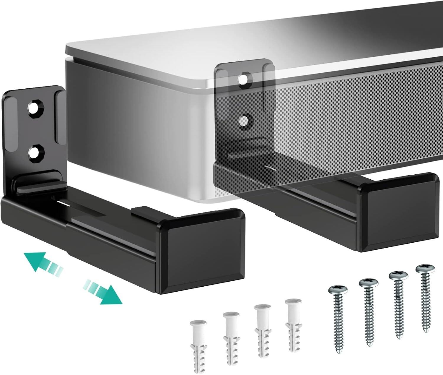 Front. Schertz - Universal Soundbar Wall Mount, Adjustable 3.5–6.1", Holds up to 33 lbs (SLK202), Black - Black.