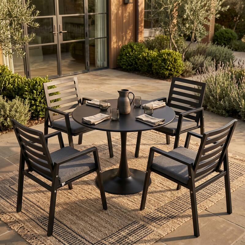 Alt View 2. LeisureMod - Bello 31 Inch Outdoor Metal Dining Table with Black Base, Weather-Resistant Patio Bistro Furniture - Black.