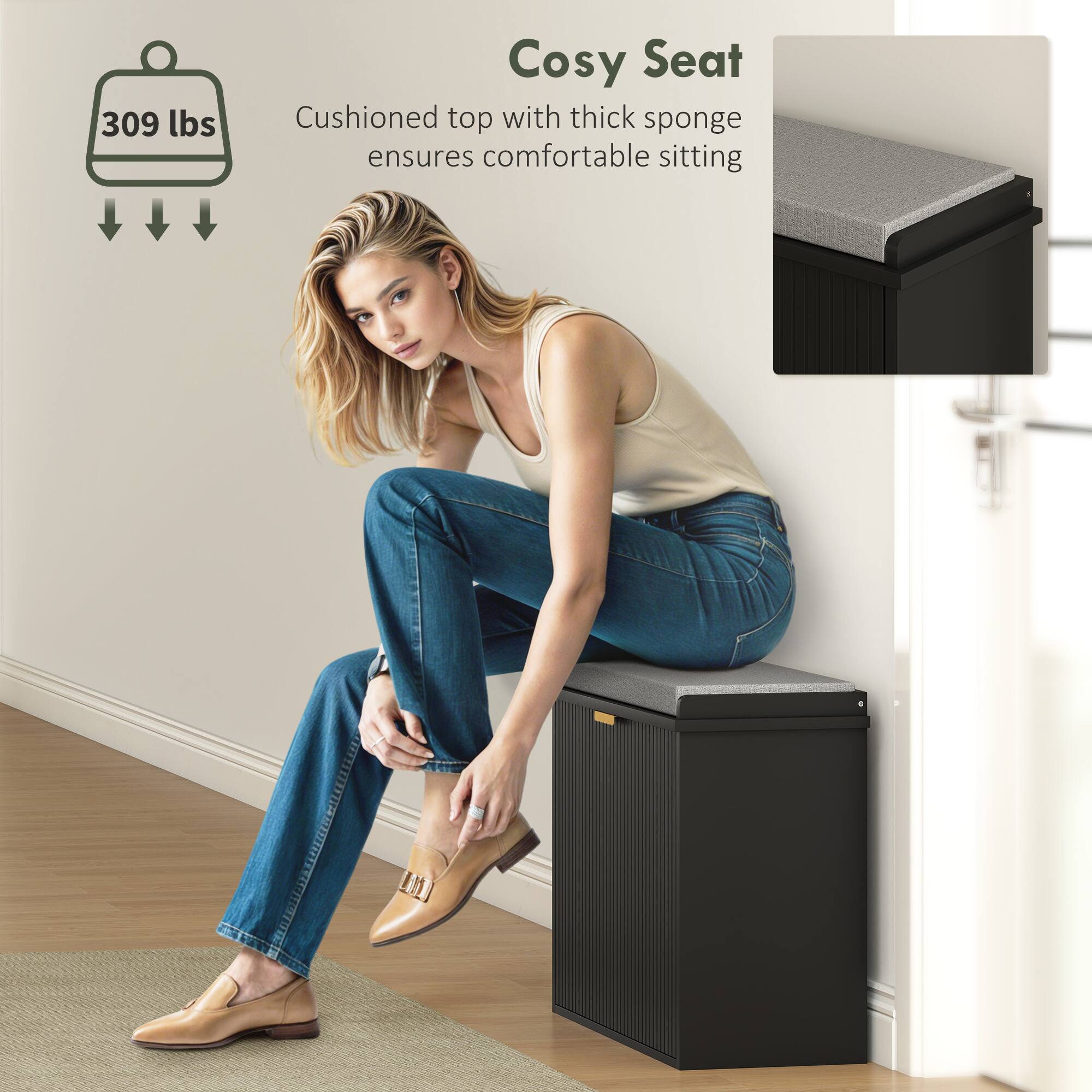 309 lbs, Cosy Seat, Cushioned top with thick sponge ensures comfortable sitting