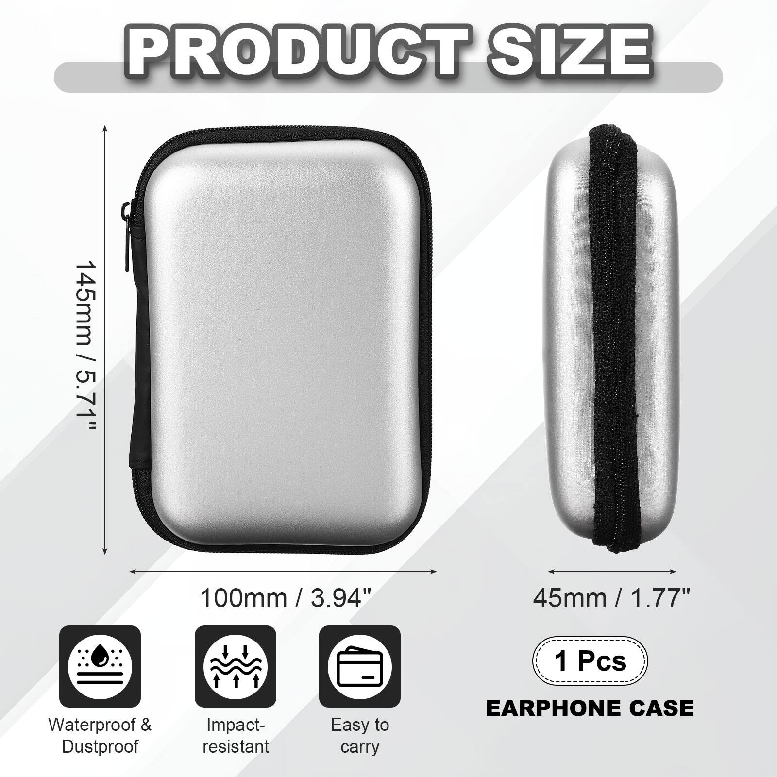 PRODUCT SIZE

145mm / 5.71"  
100mm / 3.94"  
45mm / 1.77"  

1 Pcs Waterproof & Dustproof Impact-resistant Easy to carry EARPHONE CASE