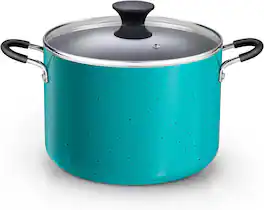 Cook N Home - Professional 8 Qt Nonstick Stock Pot with Lid, Riveted Handles, Induction ,Oven & Dishwasher Safe - Turquoise