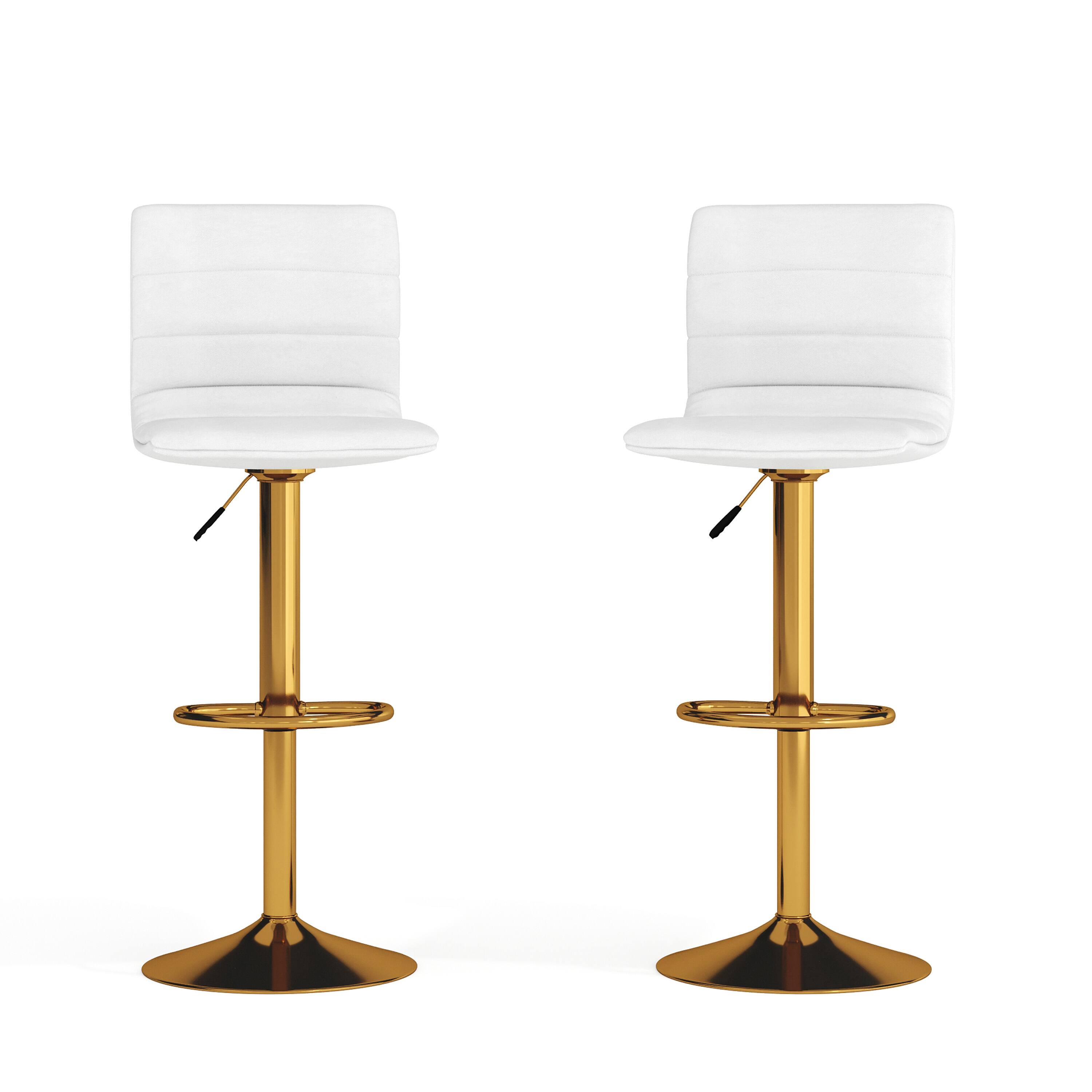 Alt View 1. Emma + Oliver - Modern Vinyl Adjustable Height Barstool with Horizontal Stitch Back, Set of 2 - White Vinyl/Gold Frame.