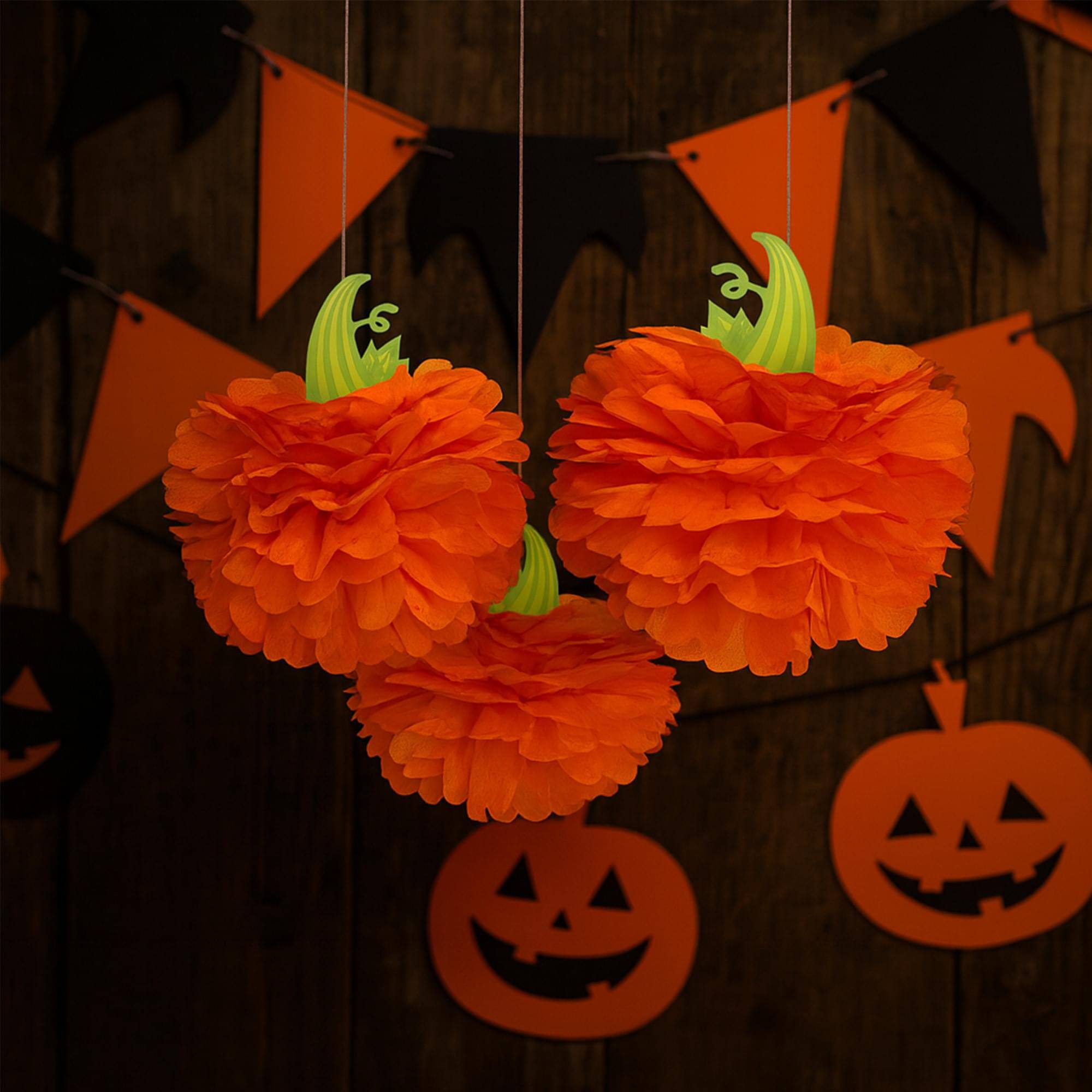 Alt View 2. AmScan Costumes USA - Paper Pumpkin Hanging Decorations - Orange.