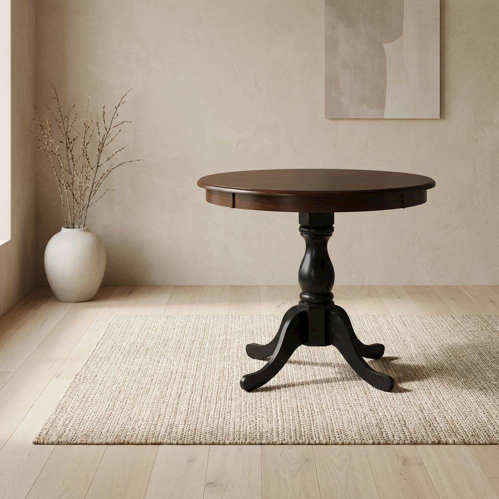 Alt View 4. FurniFact - Mahogany Black Round Pedestal Dining Table - Multi-Color.