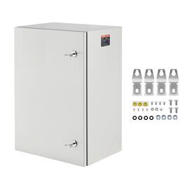 VEVOR - Metal Electrical Enclosure, 24 x16 x12 in, Wall-Mounted Junction Box in Carbon Steel, IP66 Weatherproof - Gray White