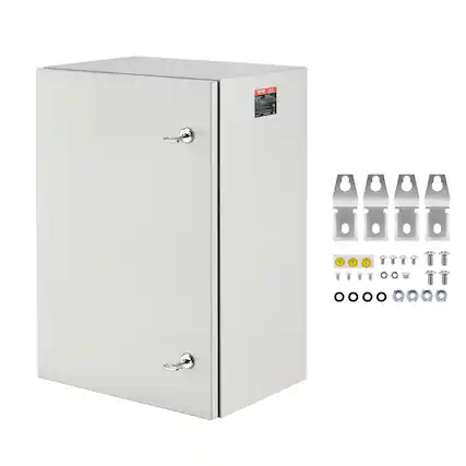 Front. VEVOR - Metal Electrical Enclosure, 24 x16 x12 in, Wall-Mounted Junction Box in Carbon Steel, IP66 Weatherproof - Gray White.