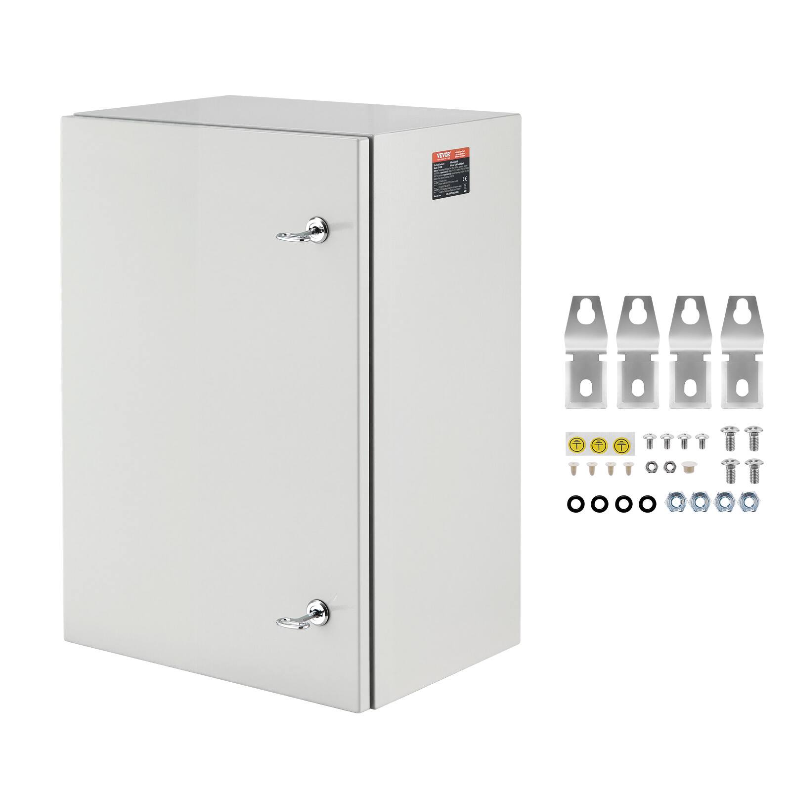 Front. VEVOR - Metal Electrical Enclosure, 24 x16 x12 in, Wall-Mounted Junction Box in Carbon Steel, IP66 Weatherproof - Gray White.
