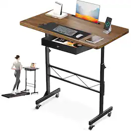 GTPlayer - Mobile Standing Desk 32 IN Sit Stand Computer Desks Wooden Desktop - Brown
