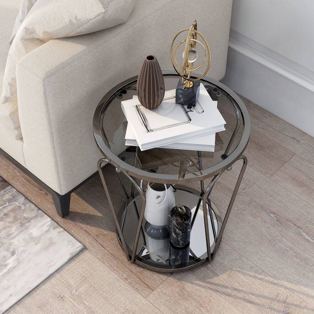 Alt View 2. Furniture of America - Miffa Contemporary Metal 1-Shelf End Table - Gray.