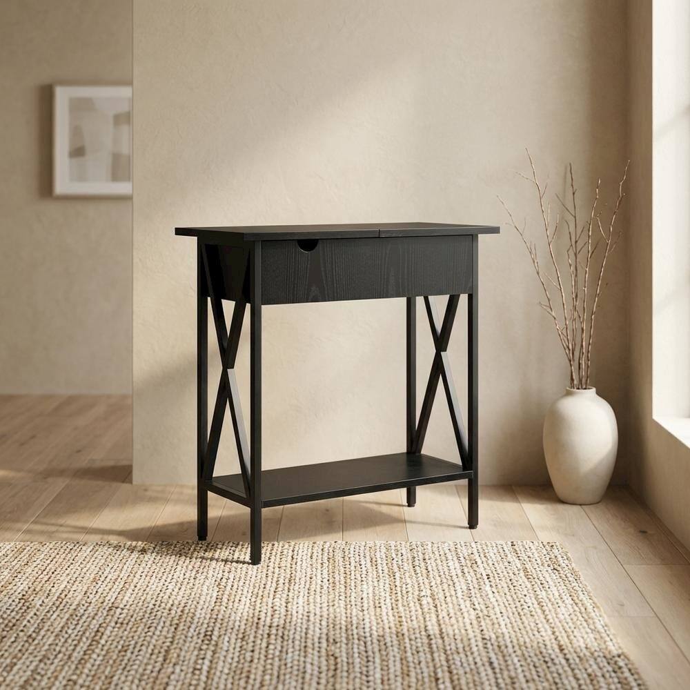 Alt View 2. FurniFact - Contemporary Flip Top Coffee Table with Sturdy Construction and Compact Design - Black.