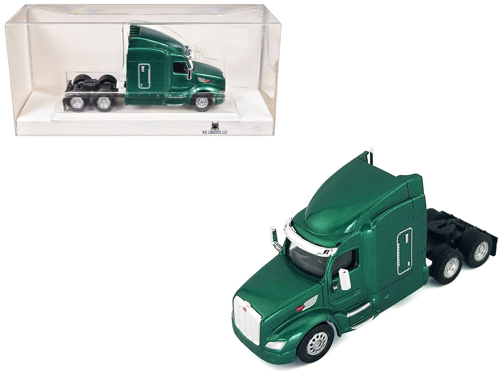 HO Logistics Replicas - Peterbilt 579 Sleeper Cab 1/87 (HO) Plastic Model Car by HO Logistics - Green Metallic