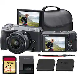 Canon - EOS M6 Mark II Mirrorless Camera with 15-45mm Lens (Silver) + 64GB Card + More