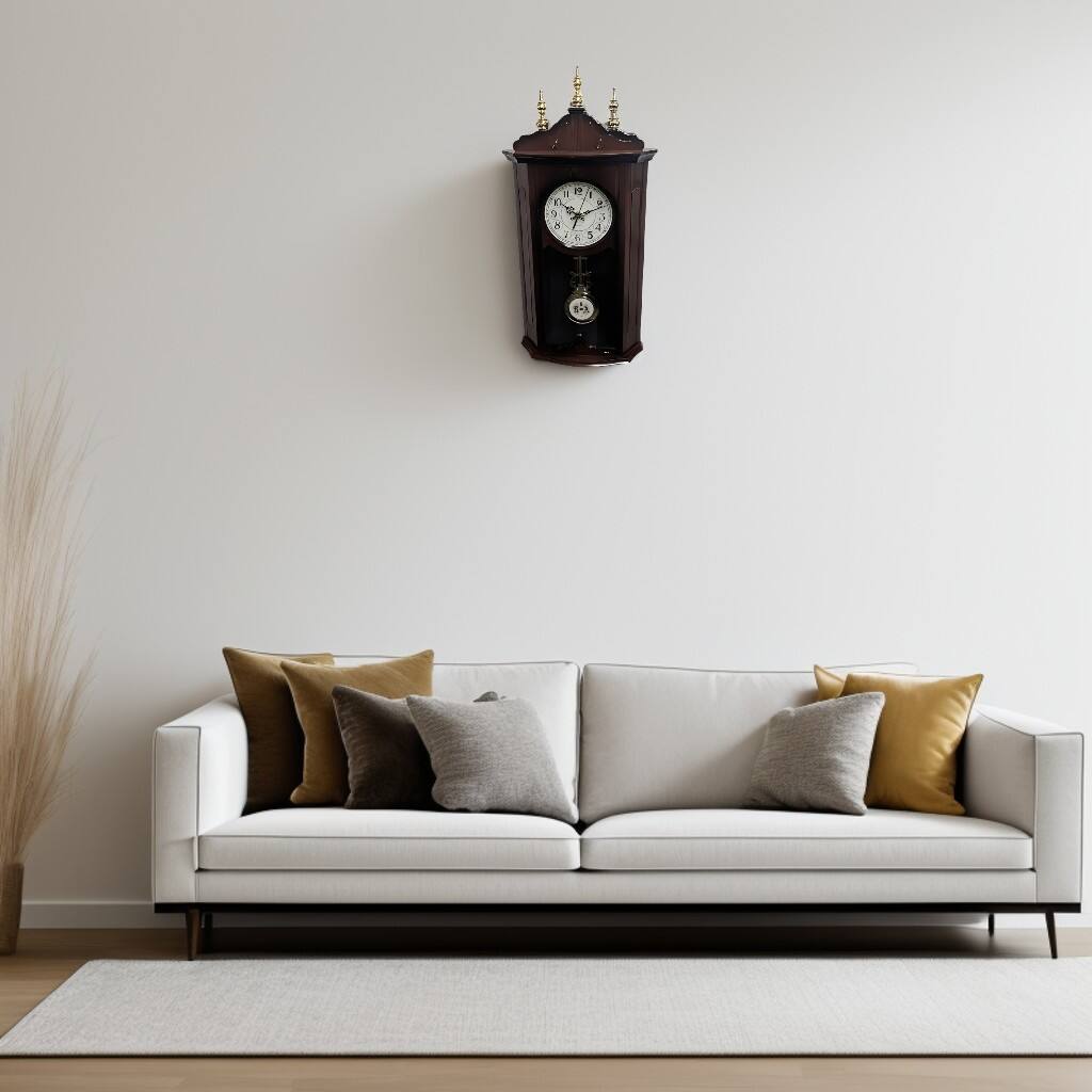 Angle. FC Design - 26"H Dark Brown Traditional Angular Pendulum Wall Clock - Multicolor.