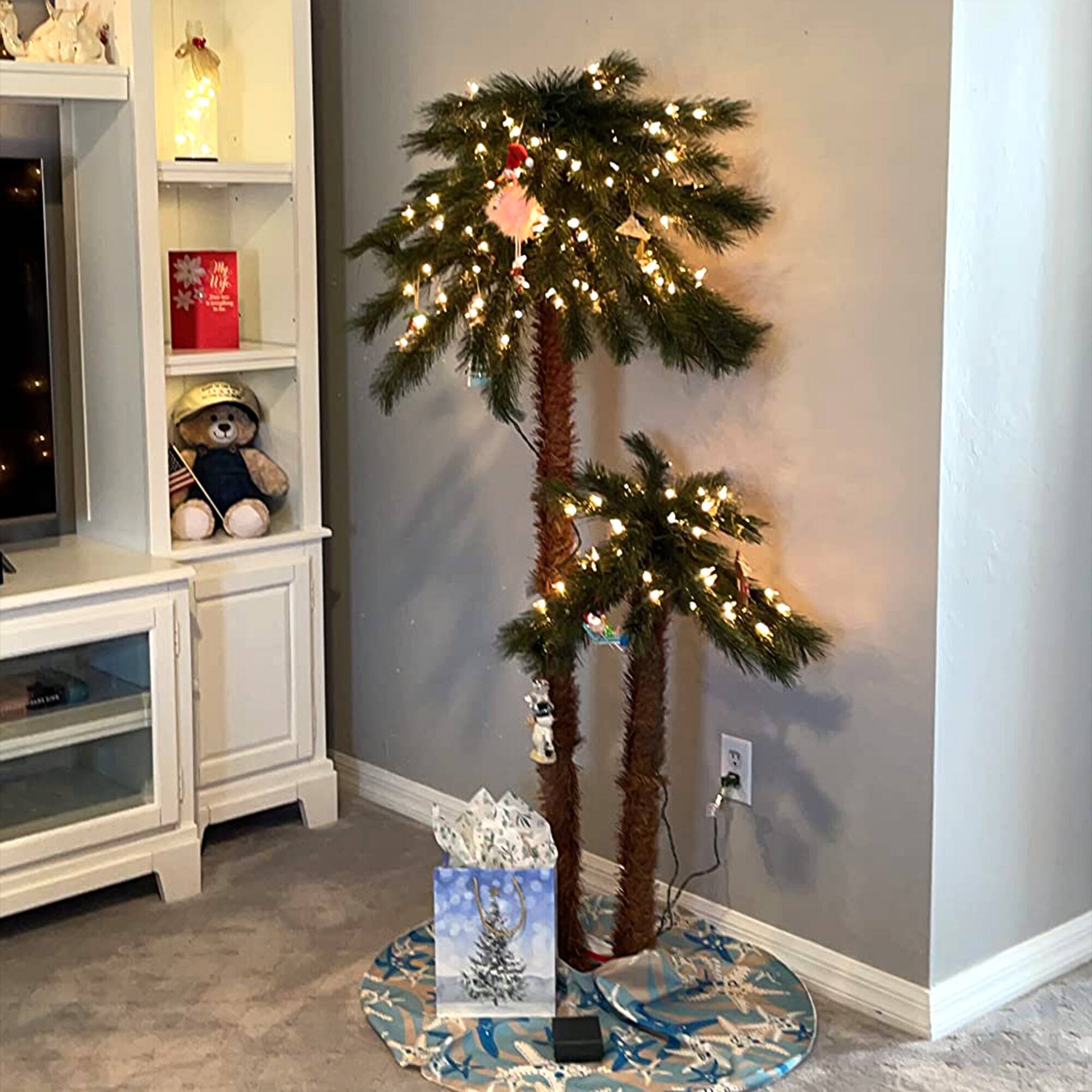 Alt View 1. Home Heritage - Home Heritage Palm Tree 5' & 3' Pre-Lit Artificial Tropical Double Holiday Tree - Green.