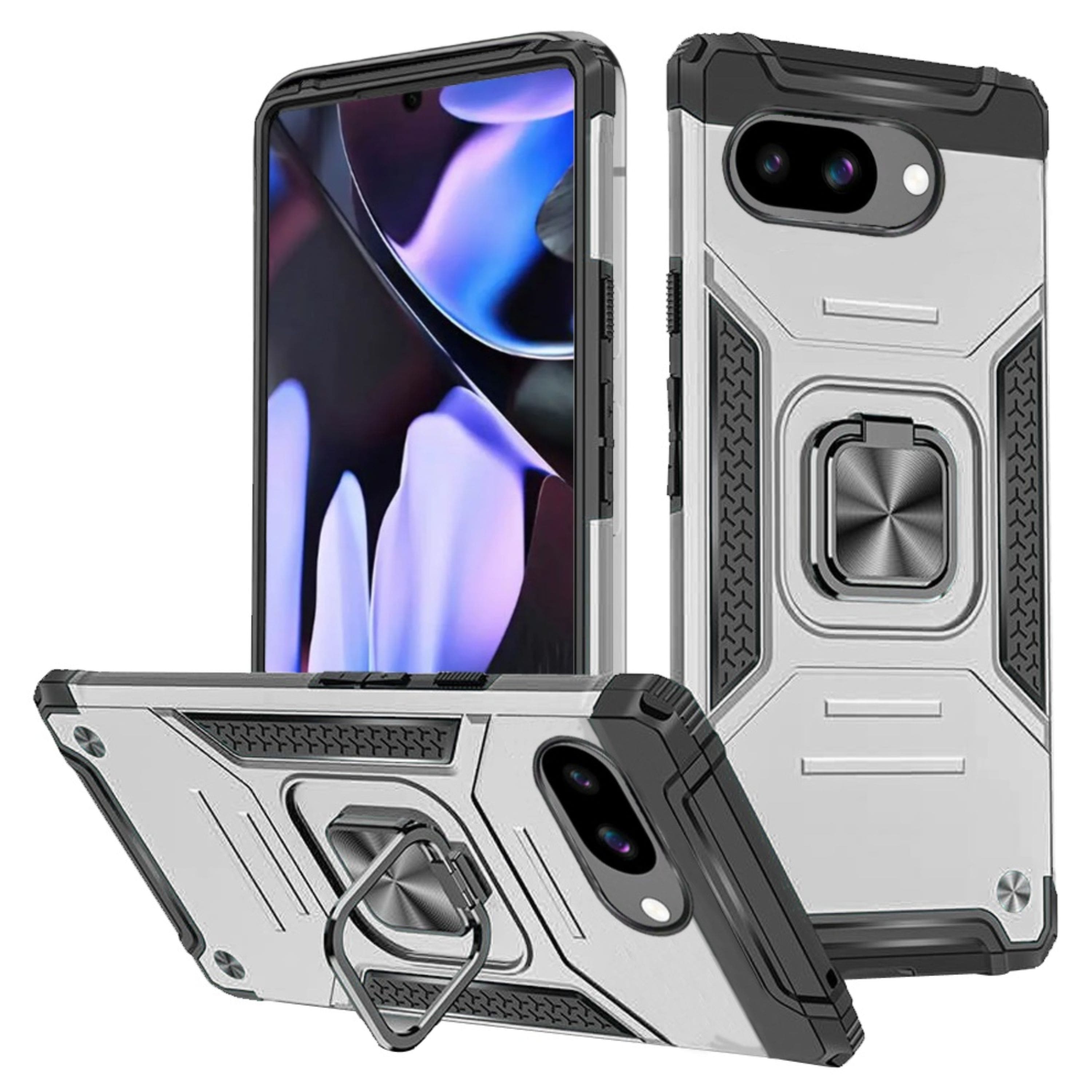 Kitcheniva - Magnetic Kickstand Shockproof Case With Tempered Glass For Google Pixel 9a - Silver price history on PriceWatchPro
