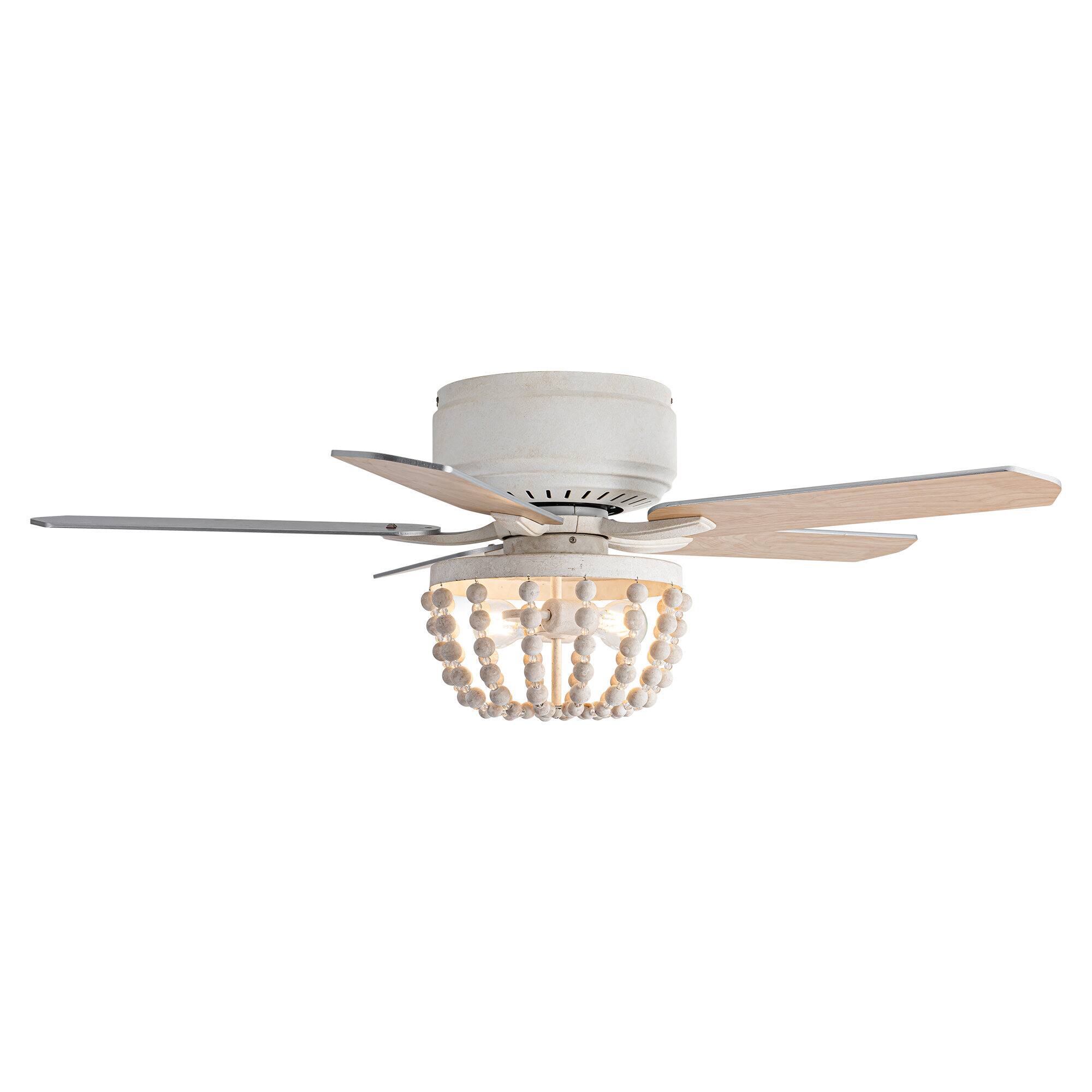 Alt View 6. Parrot Uncle - 48" Farmhouse Flush Mount Ceiling Fan with Light and Remote, White/Wood Grain Blades - Weathered Vintage White.