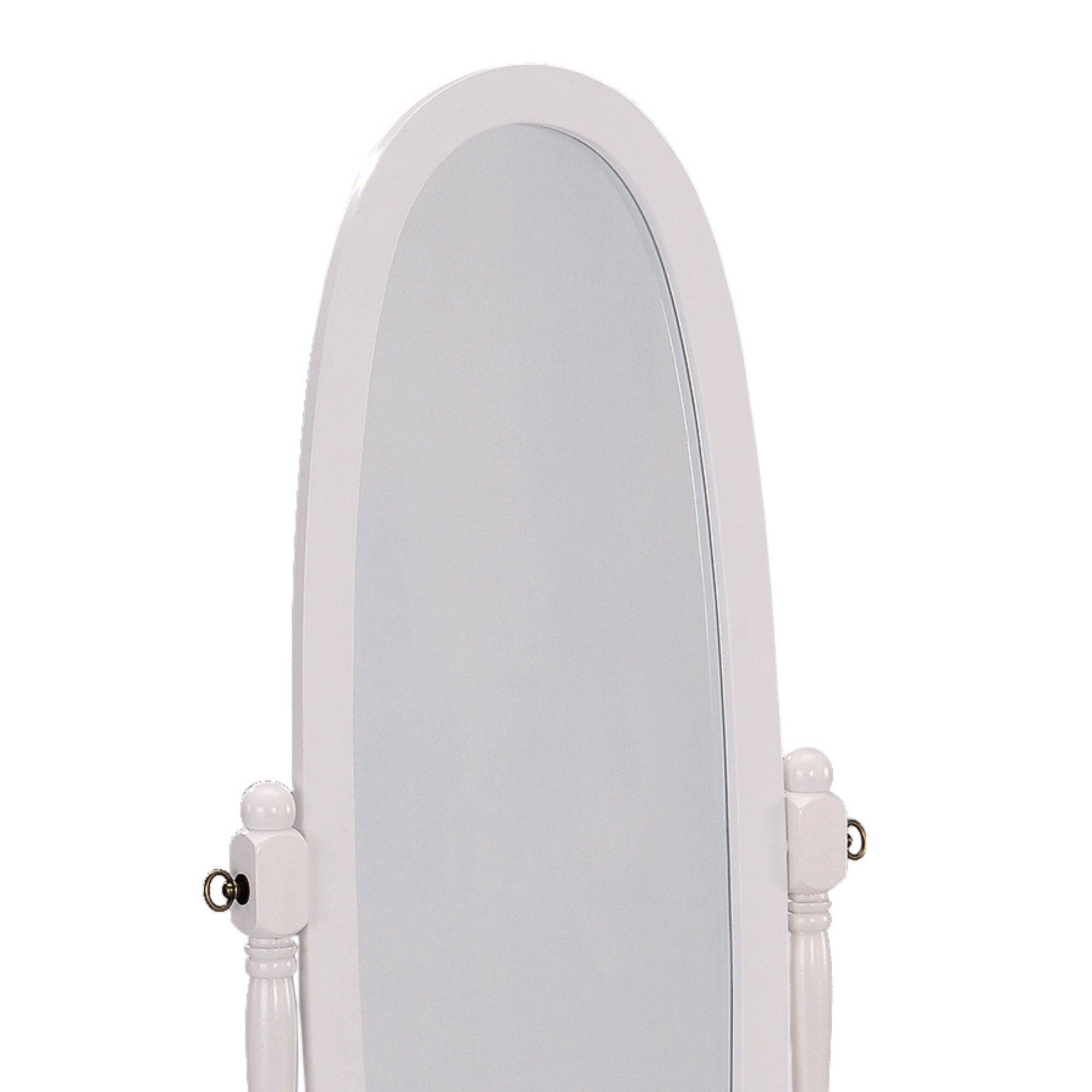 Alt View 1. BreeBe - 59.25' Tall Standing Wooden Floor Mirror with White finish, Oval Shape - White.