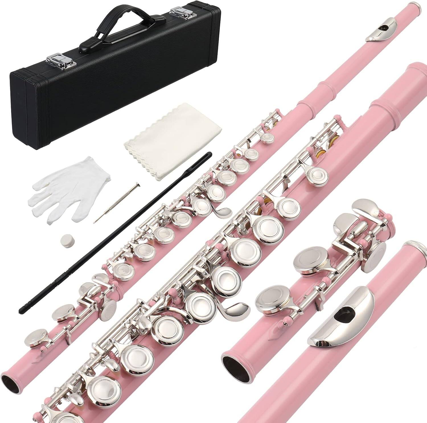 Front. Winado - C Closed Hole Flute 16 Keys, Nickel Flute For Students Student and Professionals with Carrying case.