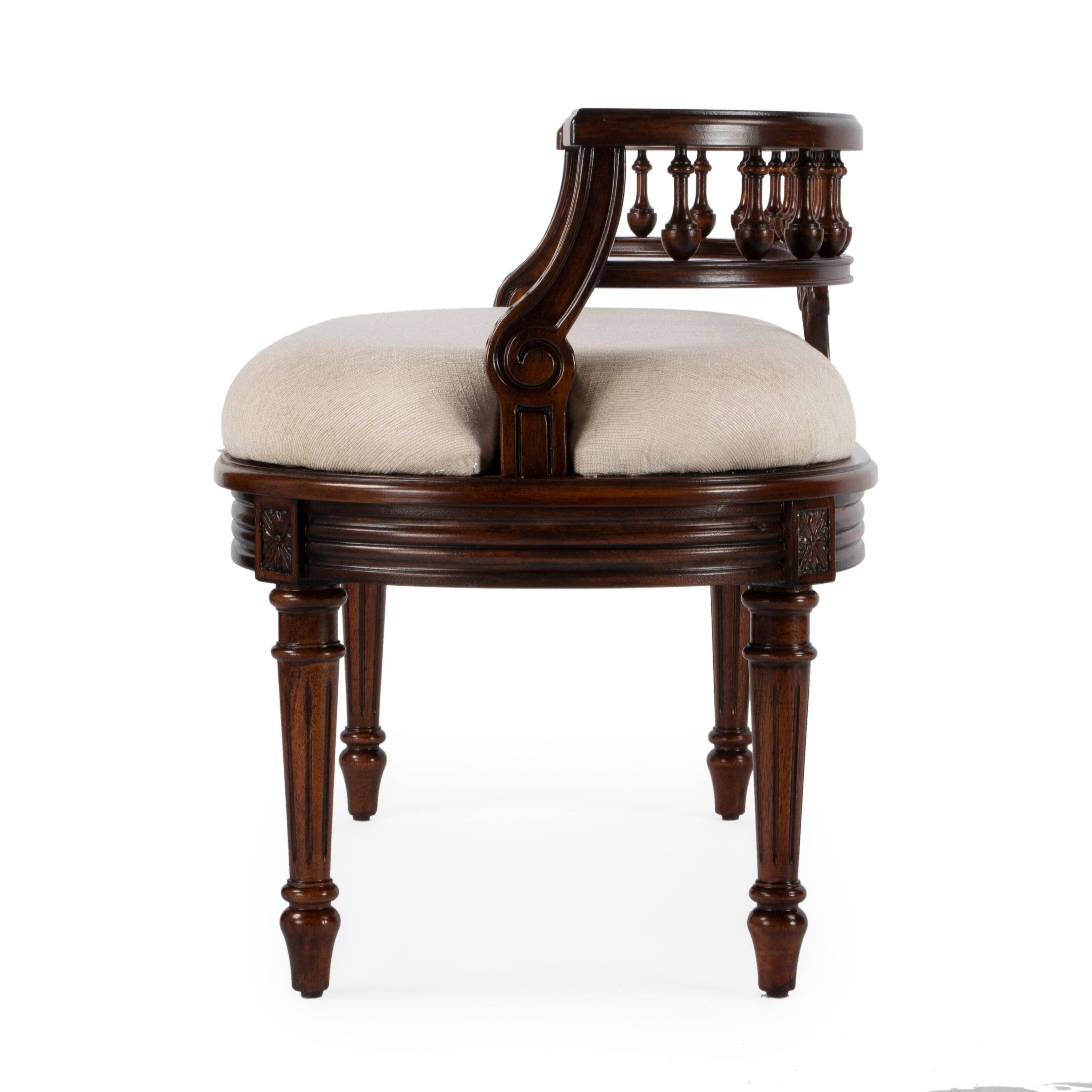 Alt View 4. Butler Specialty - Hathaway 37 in. W Oval Upholstered and Wood Traditional Low Back Accent Bench - Dark Brown.