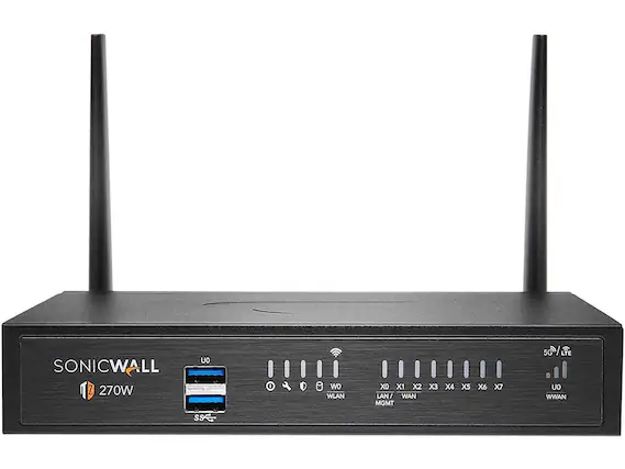 SONICWALL TZ 270W
- USB
- WLAN
- LAN/WAN MGMT (X0, X1, X2, X3, X4, X5, X6, X7)
- WWAN (5G/LTE)
- SSID